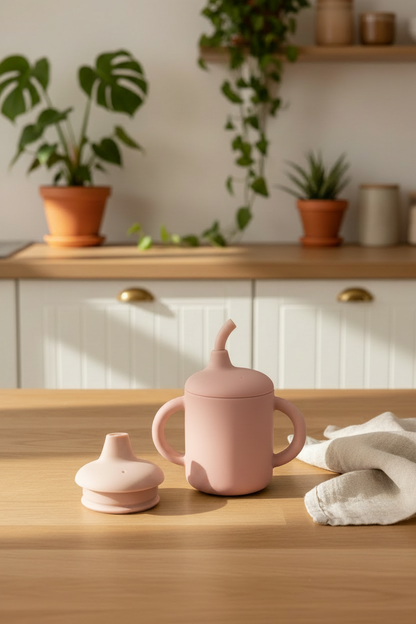 Zuid Baba 2-in-1 Sippy Cup - Pink Kitchen Lifestyle