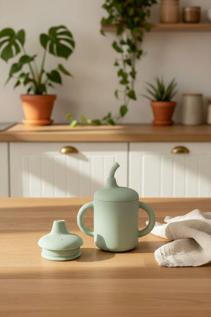 Zuid Baba 2-in-1 Sippy Cup - Sage Green Kitchen Lifestyle
